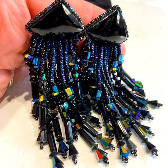 VINTAGE DESIGNER CHIPITA LOADED ONYX W BLACK AB CRYSTAL/GLASS BEADS - Picture 5 of 13